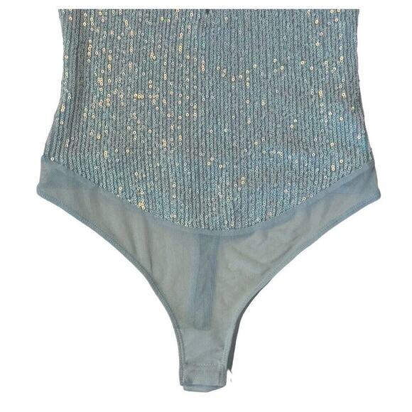 INTIMATELY FREE PEOPLE Sparks Fly Iridescent Light Baby Blue Sequin Bodysuit XS - Picture 4 of 10
